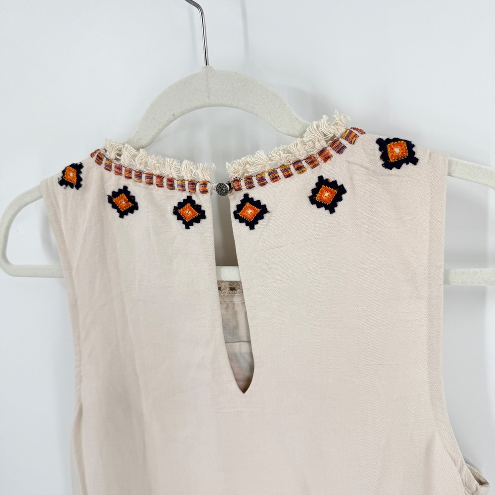 Anthropologie Akemi + Kin Reagan Shift Dress Embroidered Fringe Linen Size 2 - Picture 7 of 8